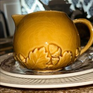 Bordallo Pinheiro Gold Ceramic oak leaf and acorn series Creamer, vintage